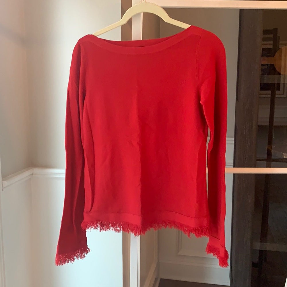 Red fringe sweater